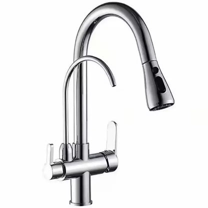 Dual Handle Black Pull-Down Kitchen Faucet with Purification Swivel Spout Single-Hole Tap for Convenient Drinking Water Mixer