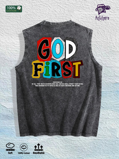 GOD FIRST Graphic Washed Vest US Warehouse 3 Colors Cotton Tank