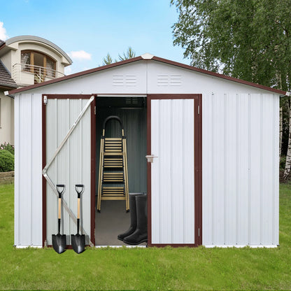 Outdoor Storage Sheds 10X12FT Apex Roof in Brown Roof+White Walls Without Foundation