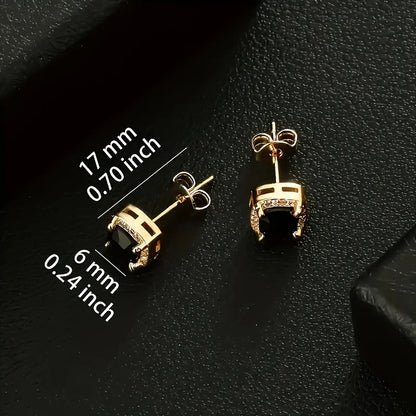 USA Warehouse Square Black Diamond Stud Christmas Gifts Jewelry Men Women 5A Cubic Zirconia 14K Gold Plated Rectangle CZ Earring