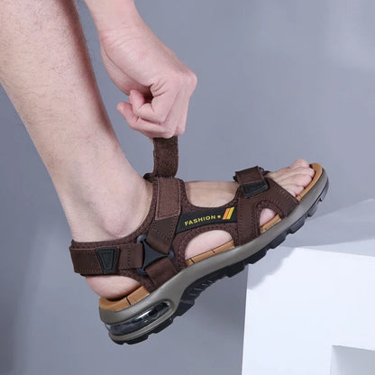 Fashion Men's Sandals Summer Soft Beach Flip Flop Comfortable Genuine Leather Sandals Outdoor Men Roman Sandals Size 46