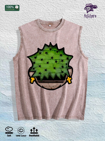 Cartoon Plant Graphic Washed Vest US Warehouse 3 Colors Cotton Tank