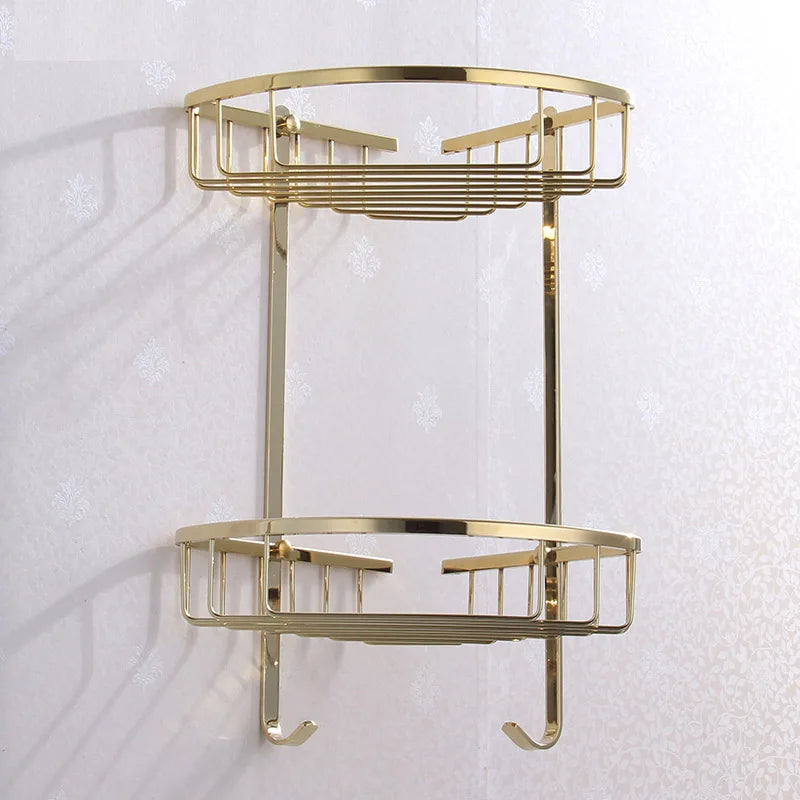 Luxury Shower Bathroom Accessories Set, Towel Ring, Paper Holder, Coat Hook, Toilet Brush, Polished Gold, Bath Hardware