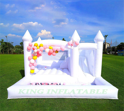 15x15x10ft White Inflatable Bounce Castle Kids Bounce House with Slide,Ball Pit for Party