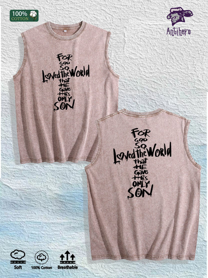 For God so Loved the World Graphic Washed Vest US Warehouse 3 Colors Cotton Tank