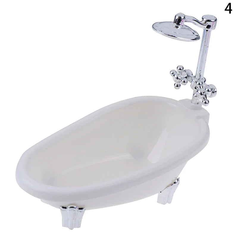 Mini Simulation Dollhouse Bathroom Set Towel Rack Bed Shower Faucet Bathtub Doll House Furniture Toys for Baby Accessories