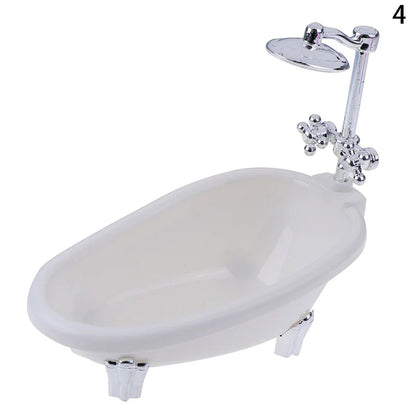 Mini Simulation Dollhouse Bathroom Set Towel Rack Bed Shower Faucet Bathtub Doll House Furniture Toys for Baby Accessories