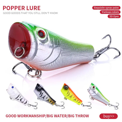 5CM/7.4G Popper Hard Floating Fishing Lure with 3D Lure Eyes in Saltwater