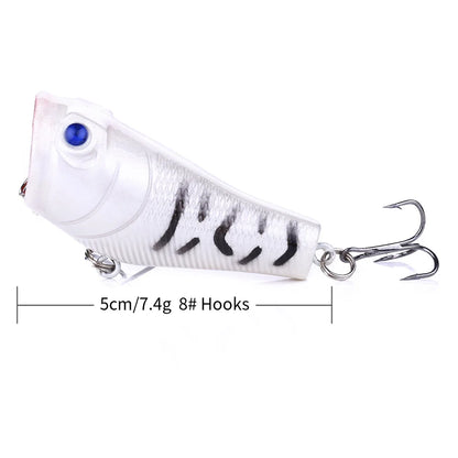 5CM/7.4G Popper Hard Floating Fishing Lure with 3D Lure Eyes in Saltwater