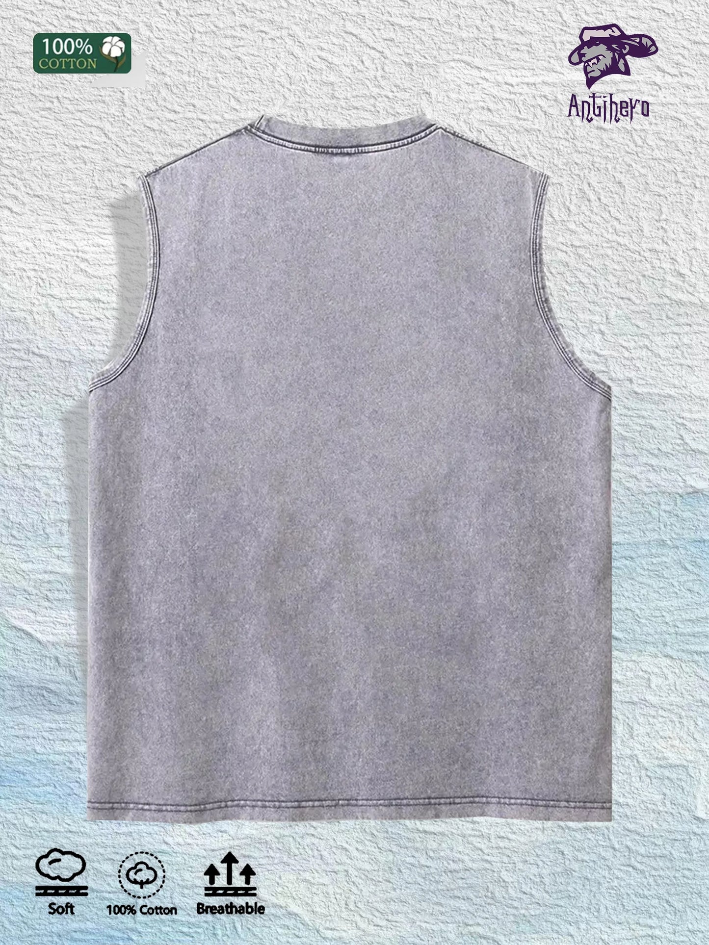 Cartoon Plant Graphic Washed Vest US Warehouse 3 Colors Cotton Tank