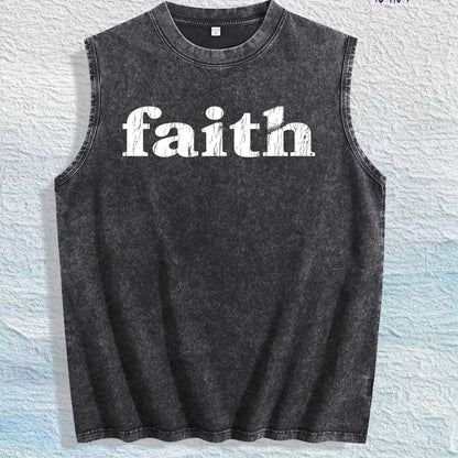 Faith Graphic Washed Vest US Warehouse 3 Colors Cotton Tank