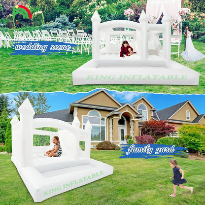 15x15x10ft White Inflatable Bounce Castle Kids Bounce House with Slide,Ball Pit for Party