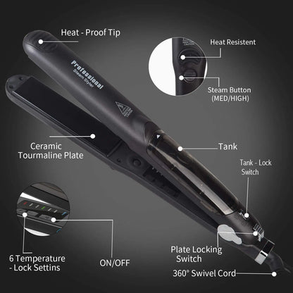 Hair Straightene Professional Steam Flat Iron Ceramic Tourmaline 450F Fast Straightening Curler Vapor Hair Styling Tool
