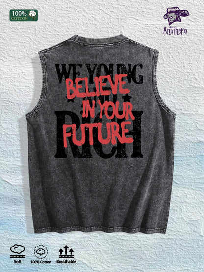 Young Rich Future Graphic Washed Vest US Warehouse 3 Colors Cotton Tank