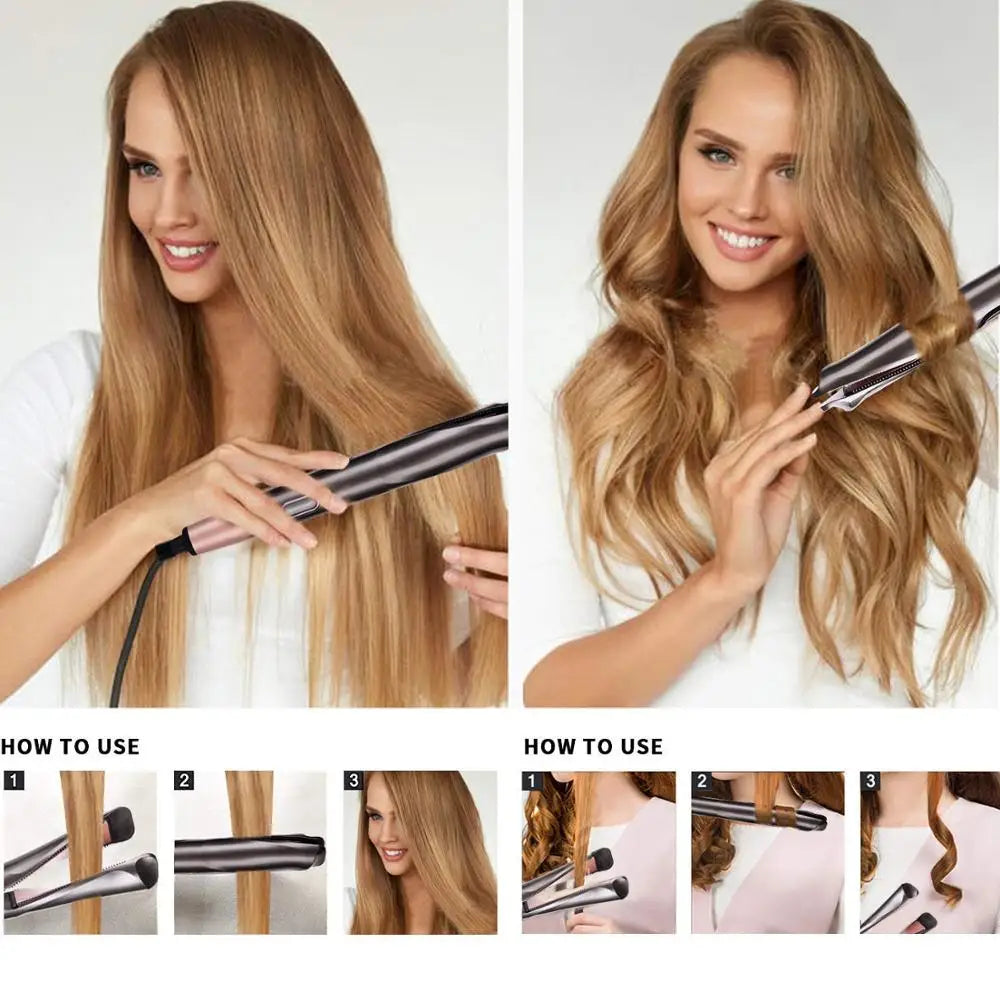 2 in 1 Hair Straightener and Curler Tourmaline Ceramic Twisted Flat
