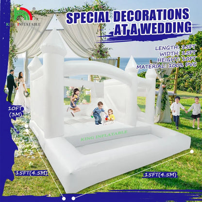 15x15x10ft White Inflatable Bounce Castle Kids Bounce House with Slide,Ball Pit for Party