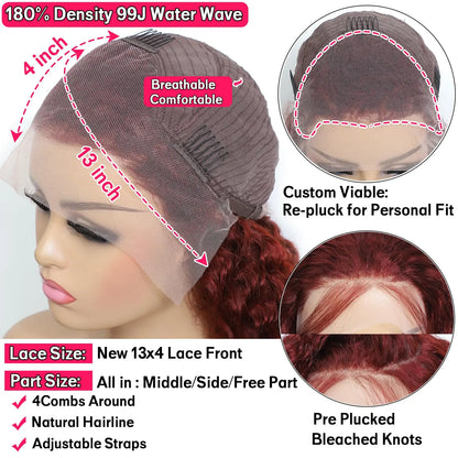 99j Burgundy Hd Transparent Lace Front Human Hair Wig ,13x4 Pre Plucked Lace Colored Body Wave Lace Frontal Wigs for Black Women