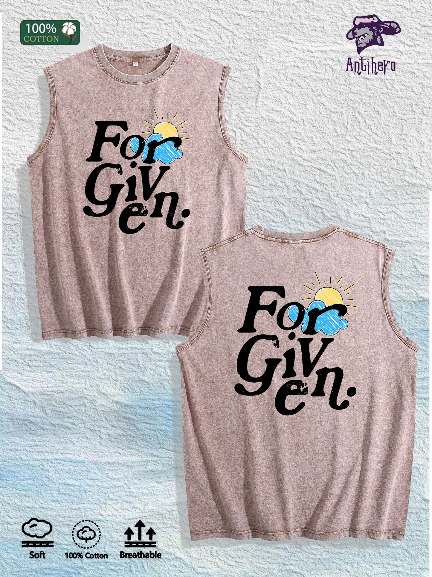 For Given Graphic Washed Vest US Warehouse 3 Colors Cotton Tank