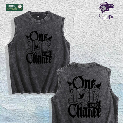 One Life One Chance Graphic Washed Vest US Warehouse 3 Colors Cotton Tank