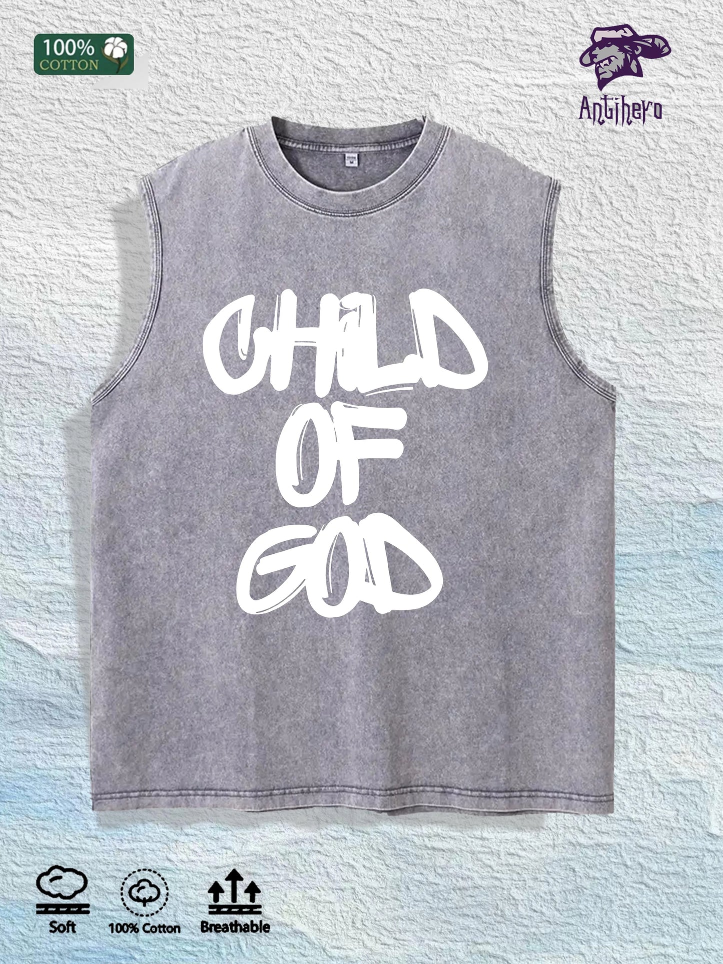CHILD of GOD Slogan Graphic Washed Vest US Warehouse 3 Colors Cotton Tank