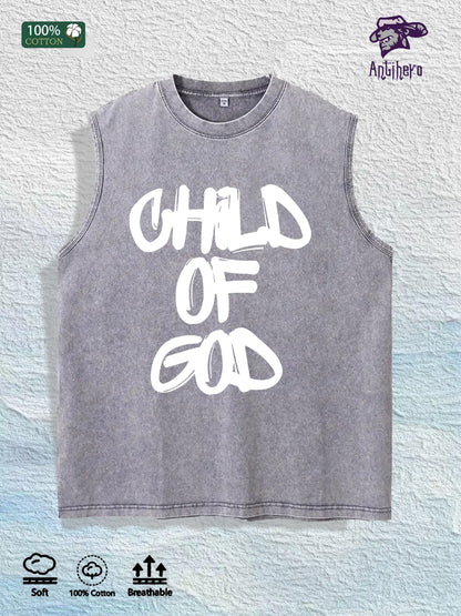 CHILD of GOD Slogan Graphic Washed Vest US Warehouse 3 Colors Cotton Tank