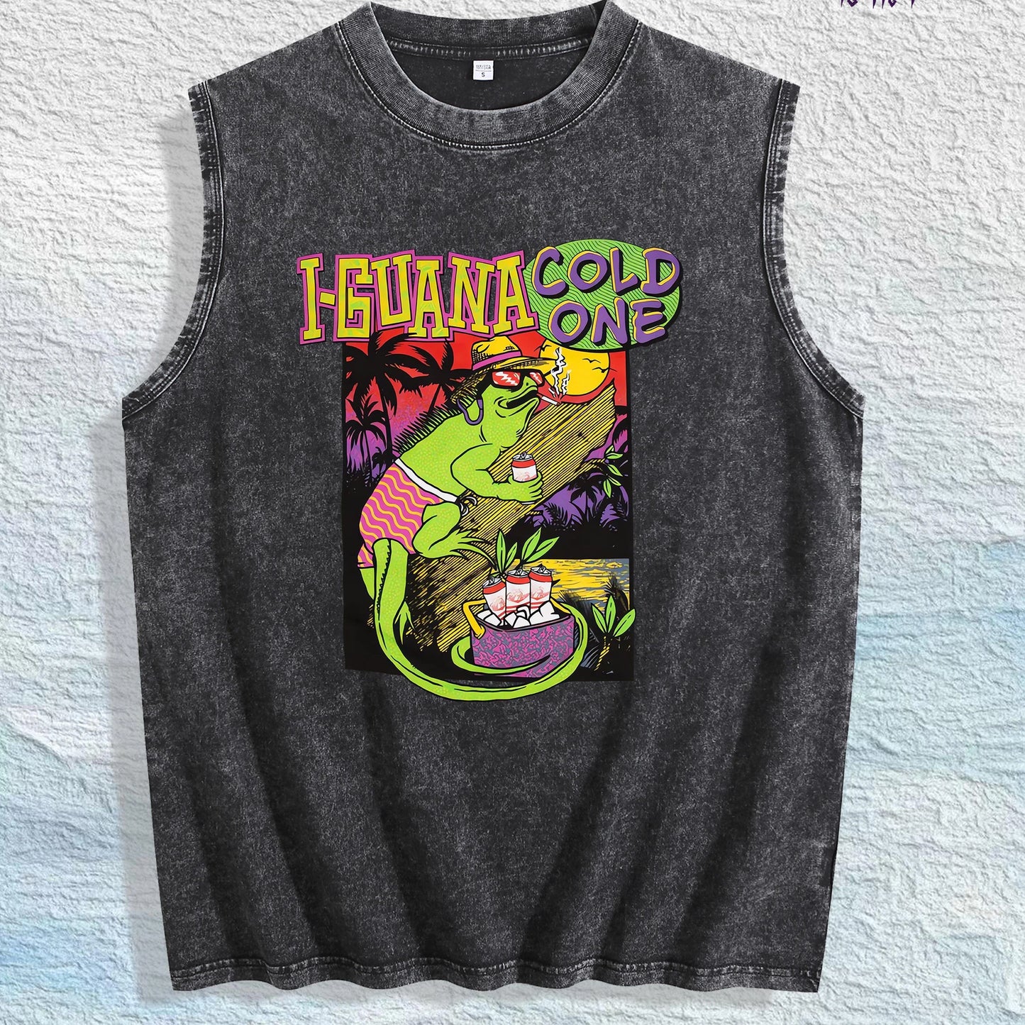 I - GUANA COLD ONE Graphic Washed Vest US Warehouse 3 Colors Cotton Tank