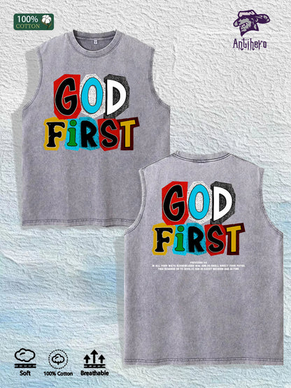GOD FIRST Graphic Washed Vest US Warehouse 3 Colors Cotton Tank