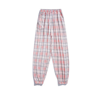 Pants Women New Bunch of feet Fashion Loose Black Plaid Summer Harajuku Students Streetwear Harem Long Trousers Womens Chic