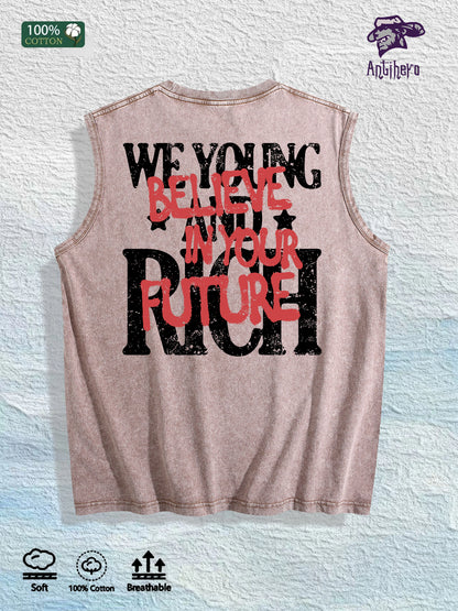 Young Rich Future Graphic Washed Vest US Warehouse 3 Colors Cotton Tank