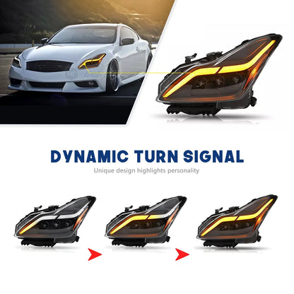 HCMOTIONZ LED Headlights for Infiniti G37 2008-2013 Animation DRL Q60 Coupe Convertible 2014-2015 Car Front Lamps Assembly