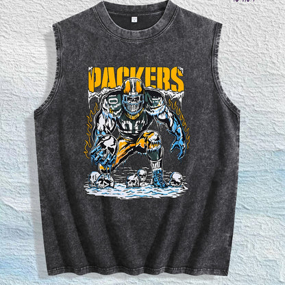 PACKERS Football Graphic Washed Vest US Warehouse 3 Colors Cotton Tank