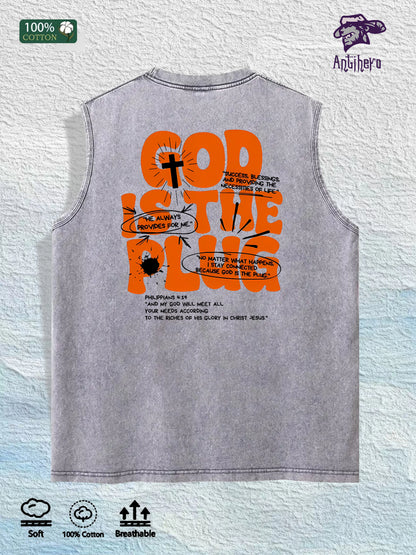 GOD IS the PLUG Graphic Washed Vest US Warehouse 3 Colors Cotton Tank