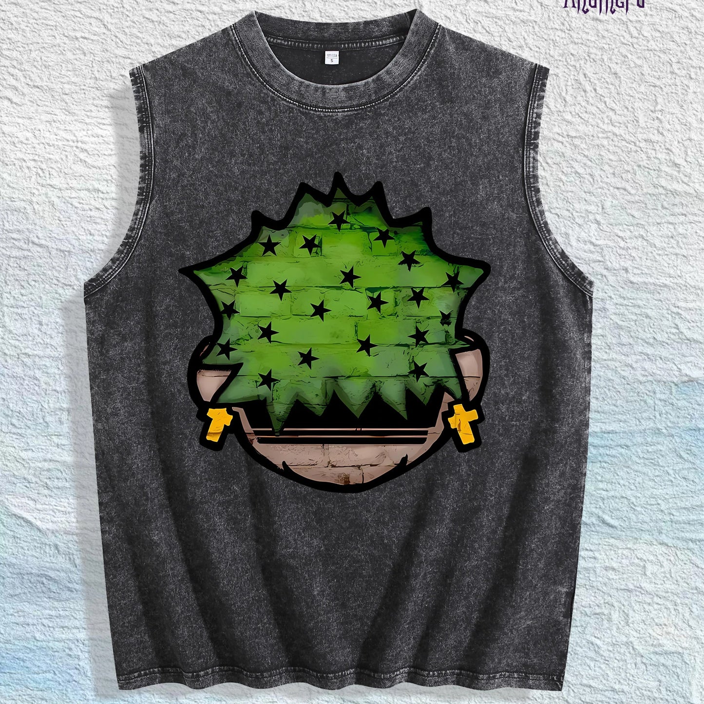 Cartoon Plant Graphic Washed Vest US Warehouse 3 Colors Cotton Tank