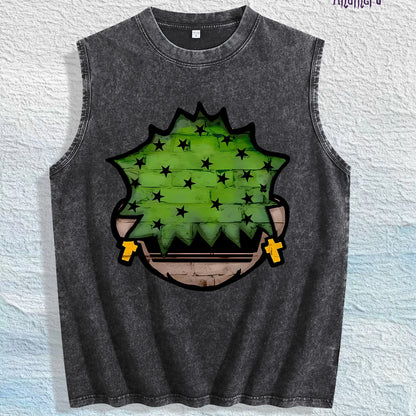 Cartoon Plant Graphic Washed Vest US Warehouse 3 Colors Cotton Tank