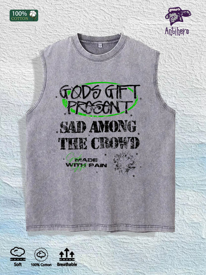 GODS GIFT PRESENT  Graphic Washed Vest US Warehouse 3 Colors Cotton Tank