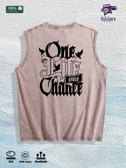 One Life One Chance Graphic Washed Vest US Warehouse 3 Colors Cotton Tank