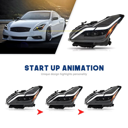 HCMOTIONZ LED Headlights for Infiniti G37 2008-2013 Animation DRL Q60 Coupe Convertible 2014-2015 Car Front Lamps Assembly