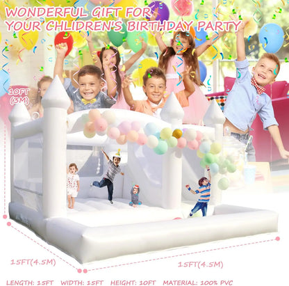 15x15FT 100% PVC White Inflatable Bounce House with Slide, Ball Pit for Kids and Adults Birthday Wedding Party