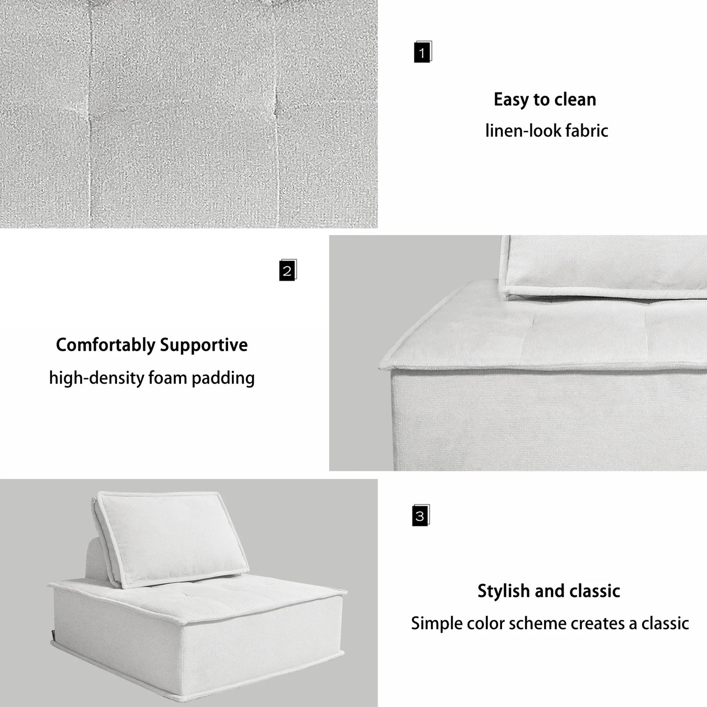 Modern Minimalist Modular Sofa Extremely Simple Tofu Block Design Sponge Small Apartment Living Room Set( Set of 2)
