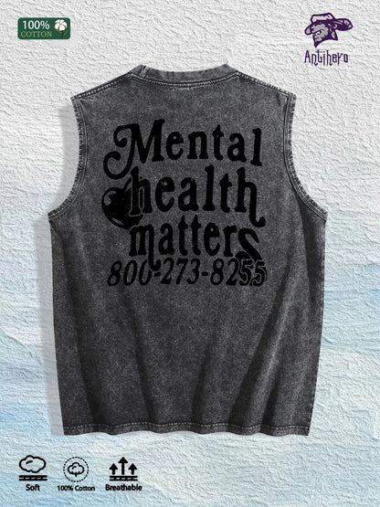 Mental Health Matters Graphic Washed Vest US Warehouse 3 Colors Cotton Tank