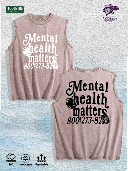 Mental Health Matters Graphic Washed Vest US Warehouse 3 Colors Cotton Tank
