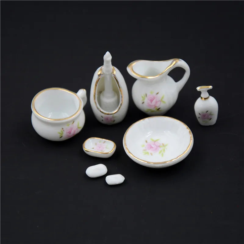 Mini Simulation Dollhouse Bathroom Set Towel Rack Bed Shower Faucet Bathtub Doll House Furniture Toys for Baby Accessories