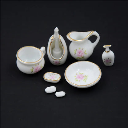 Mini Simulation Dollhouse Bathroom Set Towel Rack Bed Shower Faucet Bathtub Doll House Furniture Toys for Baby Accessories