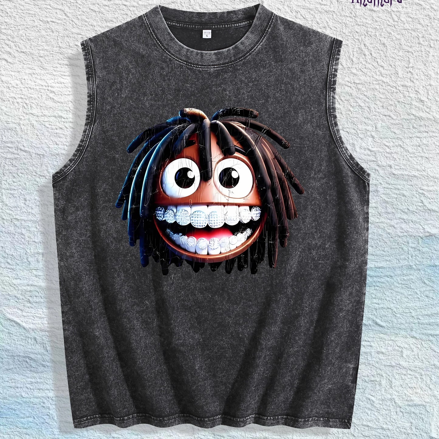 Cartoon Dreadlocks Character Graphic Washed Vest US Warehouse 3 Colors Cotton Tank