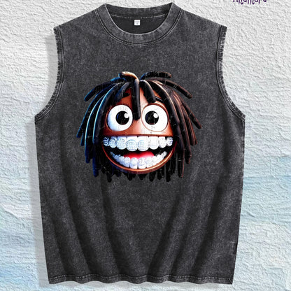 Cartoon Dreadlocks Character Graphic Washed Vest US Warehouse 3 Colors Cotton Tank