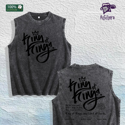 King of Kings Religious Graphic Washed Vest US Warehouse 3 Colors Cotton Tank
