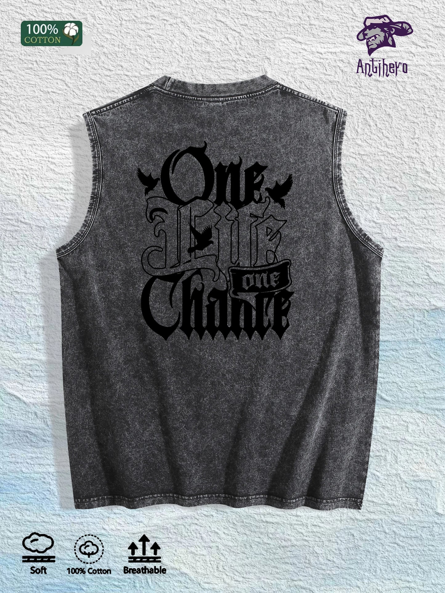 One Life One Chance Graphic Washed Vest US Warehouse 3 Colors Cotton Tank