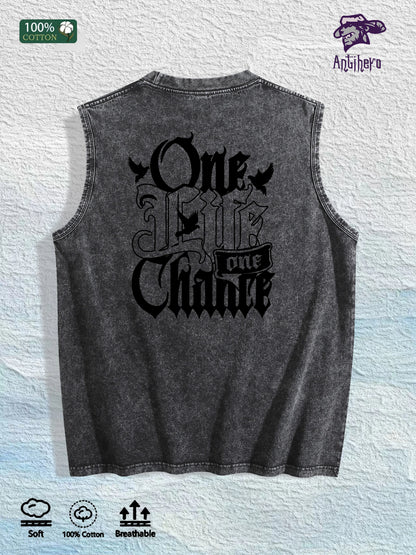 One Life One Chance Graphic Washed Vest US Warehouse 3 Colors Cotton Tank