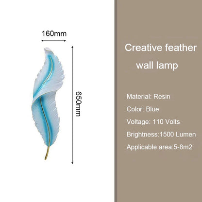 Modern Minimalist LED Luxury Feather Fine Carved Pattern Framed Hanging Channel Decoration Wall Lamps for Bedroom Walls