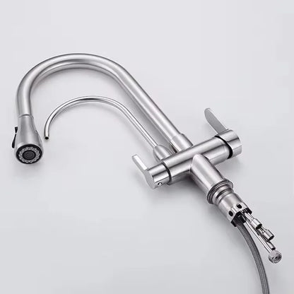 Dual Handle Black Pull-Down Kitchen Faucet with Purification Swivel Spout Single-Hole Tap for Convenient Drinking Water Mixer